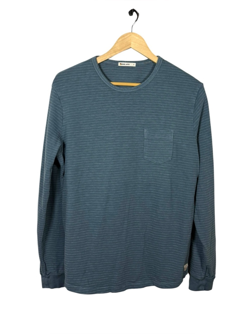 Marine Layer Striped Long Sleeve Pocket Tee Blue Crewneck Size S